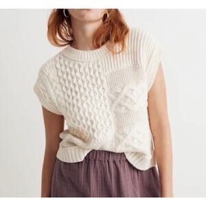 Madewell Patchwork sweater vest cream cable knit size M
